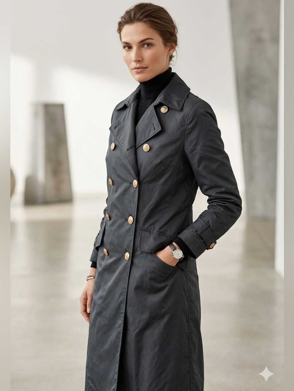Nylolite Blauer Double-Breasted Navy Coat with Gold Buttons 14R
